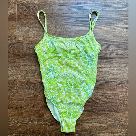 TOMMY HILFIGER swimsuit one piece bright green sz 10 EUC tropical floral bathing - Picture 2 of 16
